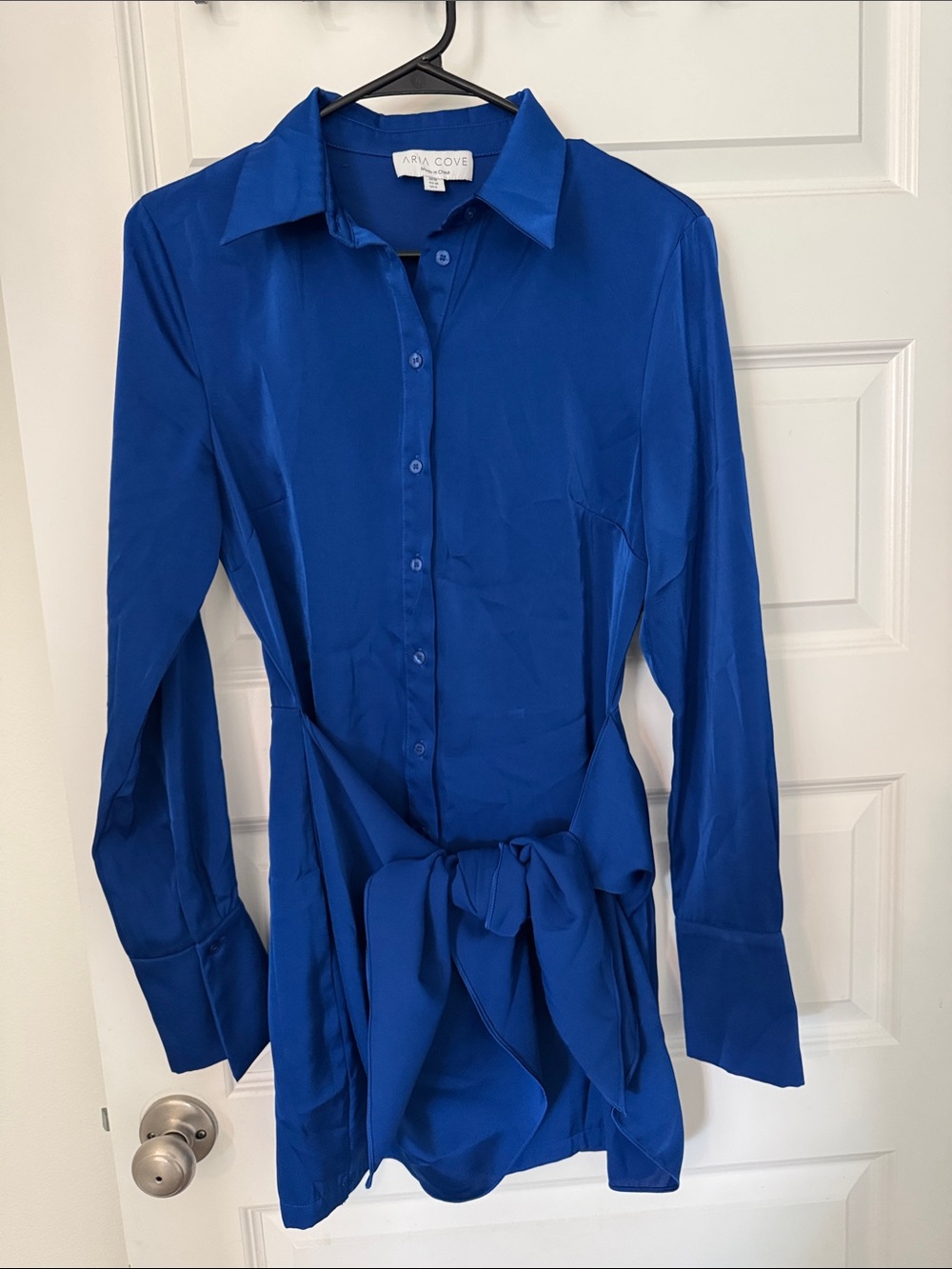 Cobalt Blue Button-Front Dress with Front Tie